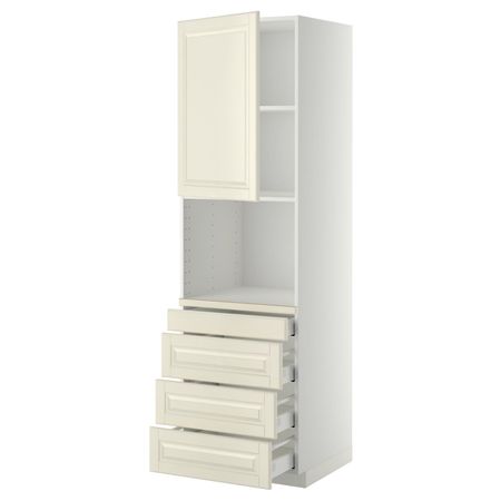 Высокий шкаф для комбинированния СВЧ, 4 ящика, белый/Будбин белый с оттенком 60x60x200 см IKEA METOD МЕТОД / MAXIMERA МАКСИМЕРА