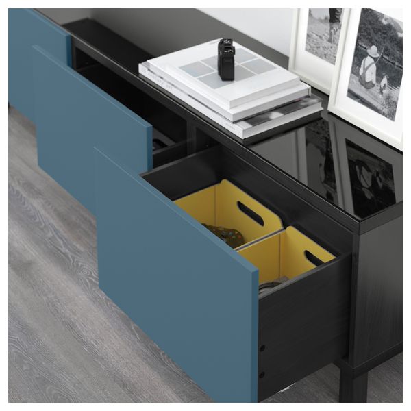 Комбинация для хранения с ящиками БЕСТО, черно-коричневый, Вальвикен темно-синий (180x40x48 см) - схема-чертеж с размерами