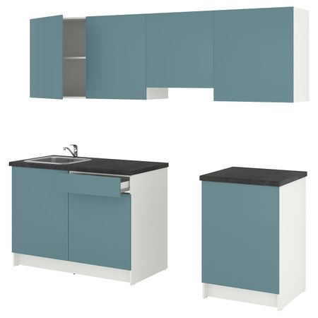 Кухня, глянцевый/синяя бирюза 240x61x220 см IKEA KNOXHULT КНОКСХУЛЬТ 494.243.90