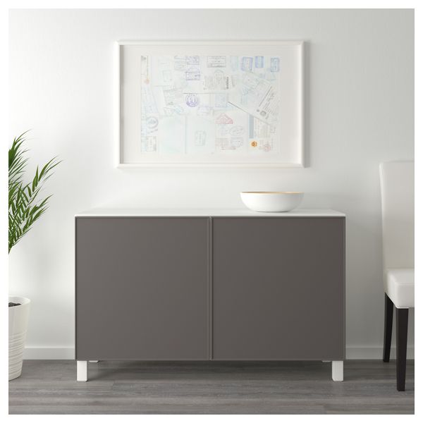 Комбинация для хранения с дверцами БЕСТО, белый, Грундсвикен темно-серый (120x42x74 см) - схема-чертеж с размерами