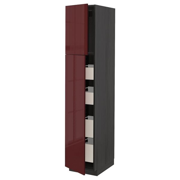 Высокий шкаф/2дверцы/4ящика, черный Калларп/глянцевый темный красно-коричневый 40x60x200 см IKEA МЕТОД / ФОРВАРА 993.281.93 - схема-чертеж с размерами