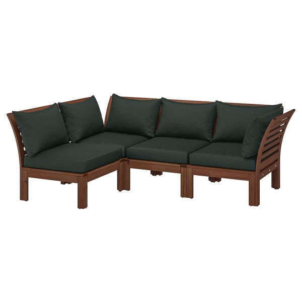 Модульный угловой 3-местный диван, садовый, коричневая морилка/Холло черный 143/223x80x78 см IKEA ЭПЛАРО 192.288.47 - фото 1