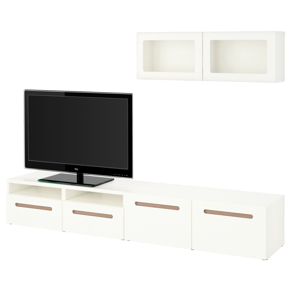 Шкаф для ТВ, комбинированный, стекляные дверцы БЕСТО, Марвикен белый прозрачное стекло (240x20/40x166 см) - фото 1