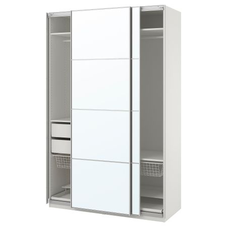 Гардероб ПАКС, белый, Аули зеркальное стекло (150x66x236 см)