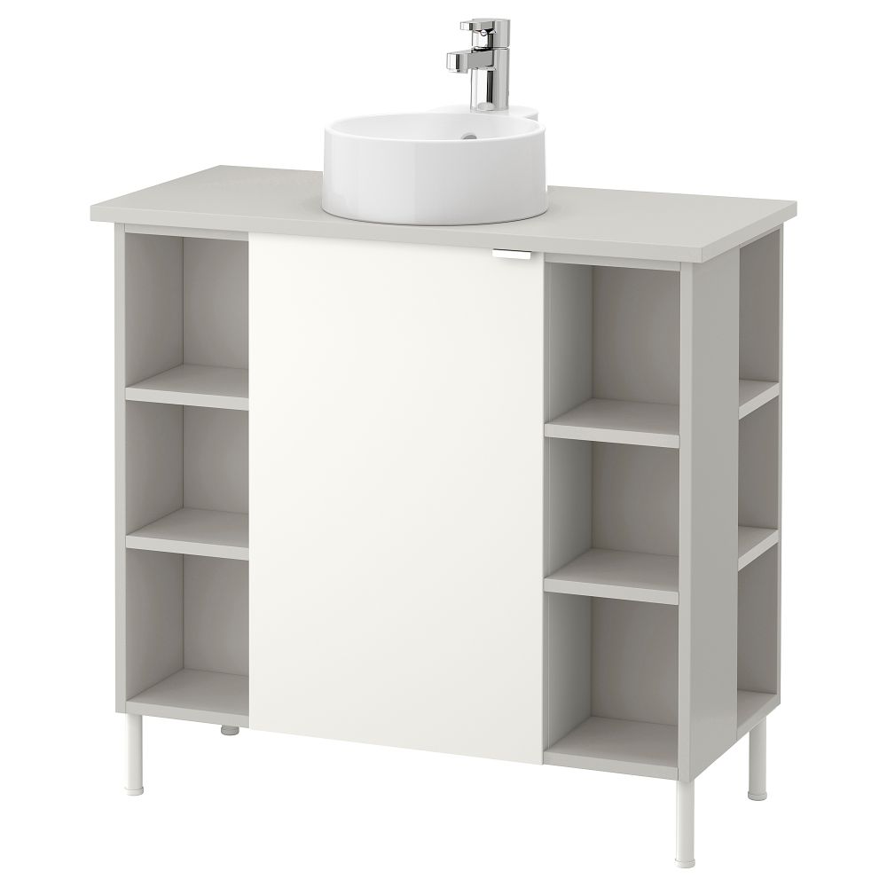 Шкаф под раковину с 1 дверцы/4 открытыми полк ЛИЛЛОНГЕН/ВИСКАН / ГУТВИКЕН, белый, серый (82x40x87 см) - фото 1