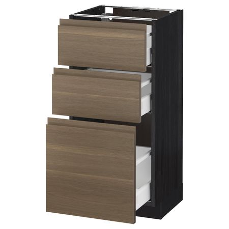Напольный шкаф с 3 ящиками, черный/Воксторп грецкий орех 40x37 см IKEA МЕТОД / МАКСИМЕРА 492.387.60