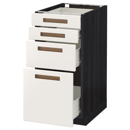 Напольный шкаф 4 фронтальных панели, 4 ящика МЕТОД / ФОРВАРА, черный, Мэрста белый