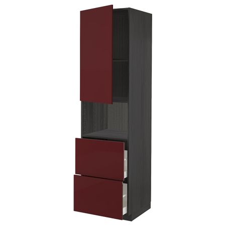 Высокий шкаф для СВЧ/дверца/2ящика, черный Калларп/глянцевый темный красно-коричневый 60x60x220 см IKEA МЕТОД / МАКСИМЕРА