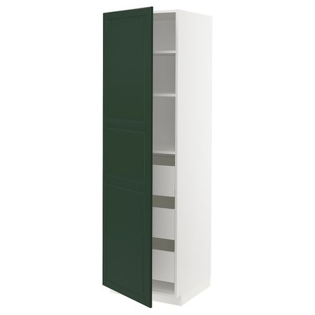 Высокий шкаф с ящиками, белый, Будбин темно-зеленый, 60x60x200 см IKEA МЕТОД / МАКСИМЕРА 693.126.07