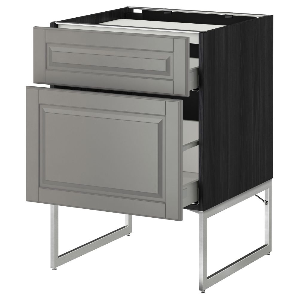 Напольный шкаф, 2 фронтальных панели, 3 ящика МЕТОД / МАКСИМЕРА, черный, Будбин серый - схема-чертеж с размерами