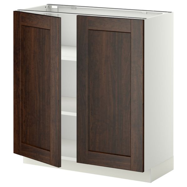 Напольный шкаф с полками/2двери, белый/Эдсерум коричневый 80x37 см IKEA METOD МЕТОД 292.264.28 - схема-чертеж с размерами