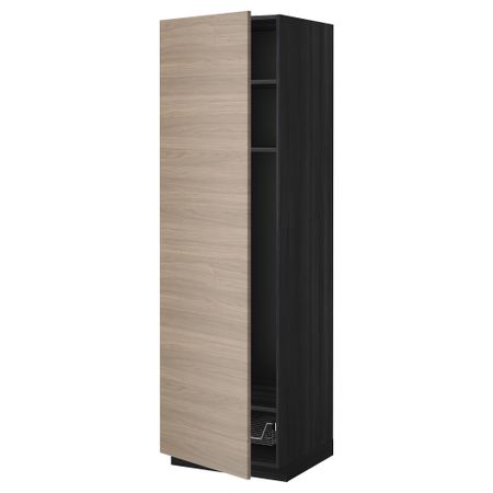 Высокий шкаф с полками, проволочной корзиной МЕТОД, черный, Брокхульт светло-серый