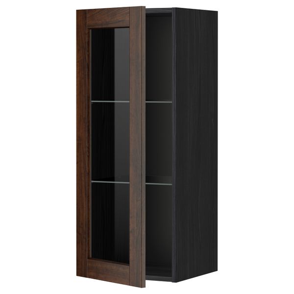 Навесной шкаф с полками, стекляными дверцы МЕТОД, черный, Эдсерум коричневый - схема-чертеж с размерами