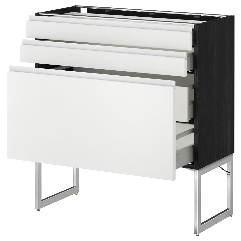 Напольный шкаф 3 фронтальных панели, 2 нижних, 2 средних ящика МЕТОД / МАКСИМЕРА, черный, Нодста белый - схема-чертеж с размерами