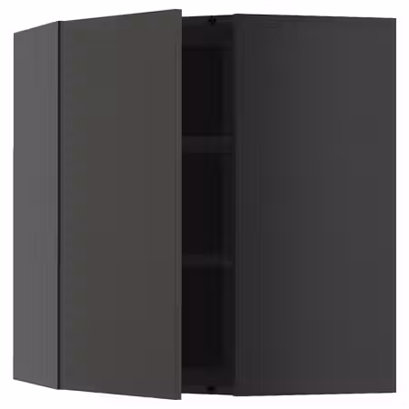 METOD Угловой навесной шкаф с полками - черно-серый/Nickebo матовый антрацит 68x80 см