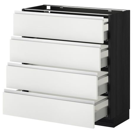 Напольный шкаф 4 фронтальных панели, 4 ящика МЕТОД / МАКСИМЕРА, черный, Нодста белый