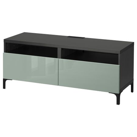 Тумба для ТВ с ящиками БЕСТО, черно-коричневый, Сельсвикен глянцевый/серо-зеленый светлый (120x40x48 см)