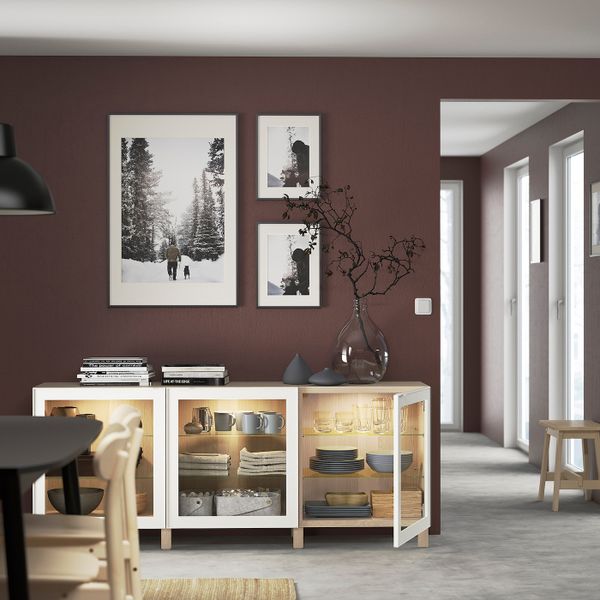 Комбинация для хранения с дверцами, под беленый дуб/глассвик/стуббарп белый прозрачное стекло 180x42x74 см IKEA BESTÅ БЕСТО - фото 2