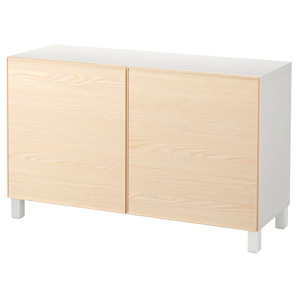 Комбинация для хранения с дверцами БЕСТО, белый, Инвикен ясеневый шпон (120x40x74 см) - фото 1