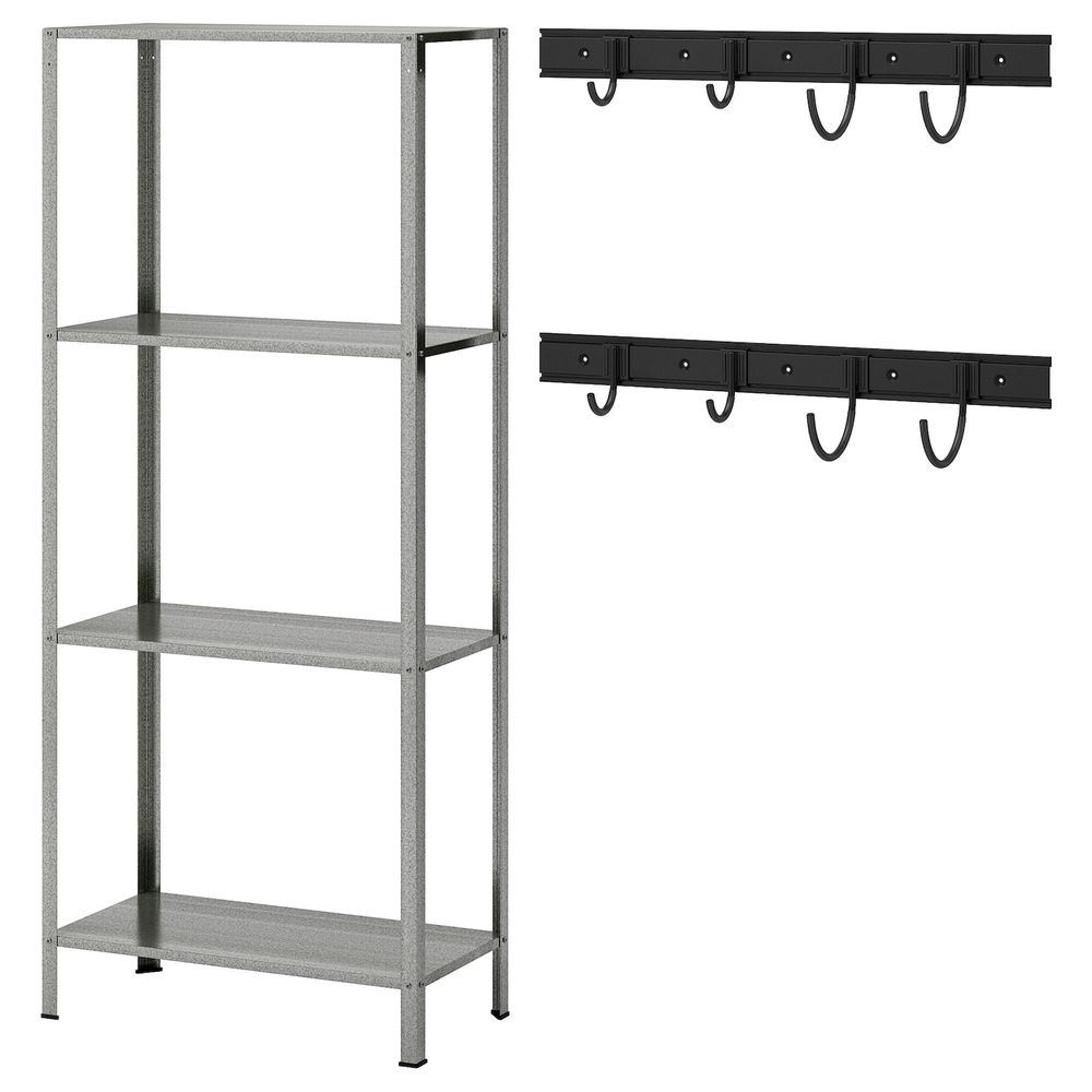 Стеллаж с 2 рейлингами/8 крючками IKEA БРАНДУР / ХИЛЛИС 193.180.70 - фото 1