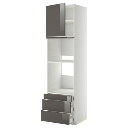 Высокий шкаф для духовки комбинированный, духовка + дверца, 3 ящика МЕТОД / МАКСИМЕРА, белый, Рингульт серый
