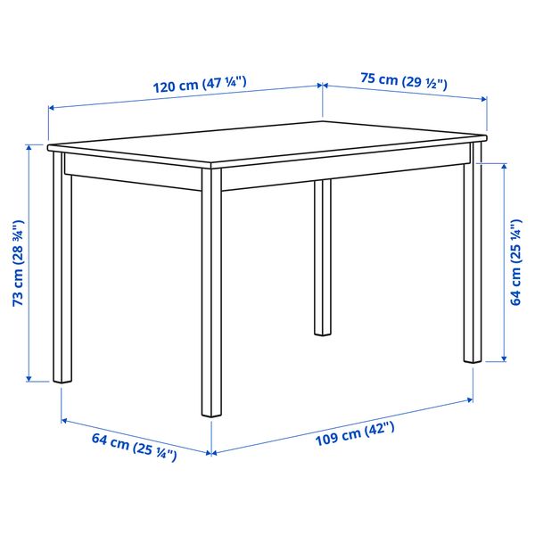 Стол, сосна, 120x75 см IKEA INGOLF ИНГОЛЬФ 146.300.09 - схема-чертеж с размерами