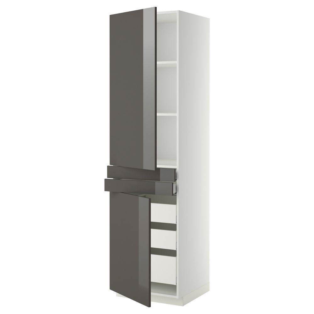 Высокий шкаф + полки, 5 ящиков, 2 дверцы, 2 фронтальных МЕТОД / МАКСИМЕРА, белый, Рингульт серый - фото 1