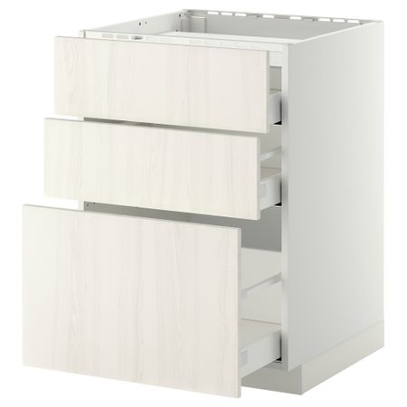 Напольный шкаф, 3 фронтальных панели, 3 ящика МЕТОД / МАКСИМЕРА, белый, Росдаль белый