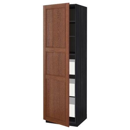 Высокий шкаф с ящиками МЕТОД / МАКСИМЕРА, черный, Филипстад коричневый