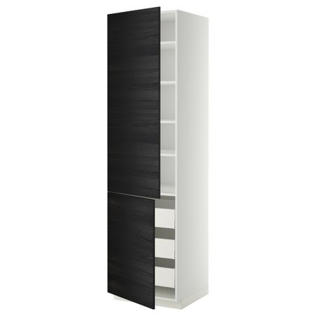 Высокий шкаф + полки, 3 ящика, 2 дверцы МЕТОД / МАКСИМЕРА, белый, Тингсрид черный
