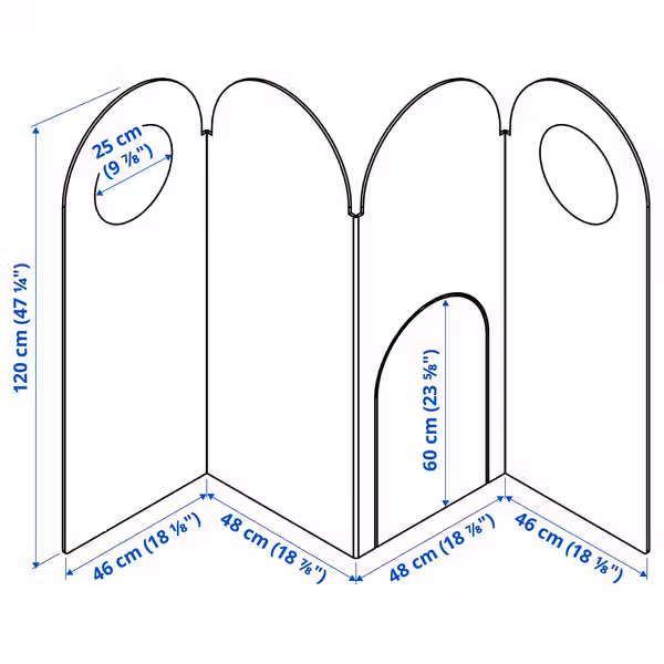GREJSIMOJS ГРЕЙСИМОЙС Ширма - желтый/серый 190x120 см - схема-чертеж с размерами
