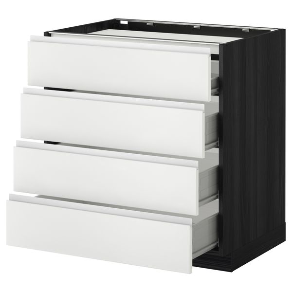 Напольный шкаф, 4 фронтальных панели, 4 ящика МЕТОД / ФОРВАРА, черный, Нодста белый - схема-чертеж с размерами