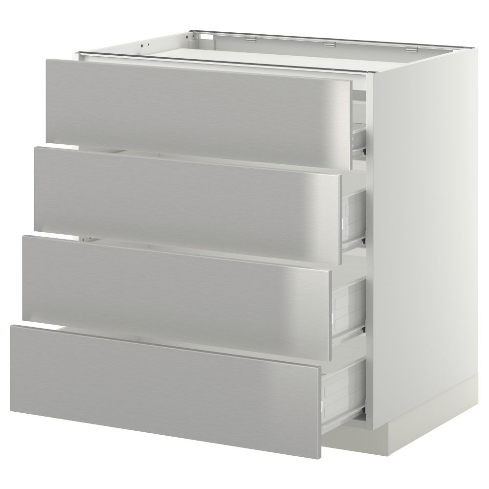 Напольный шкаф, 4 фронтальных панели, 4 ящика МЕТОД / ФОРВАРА, белый, Гревста нержавеющ сталь - схема-чертеж с размерами