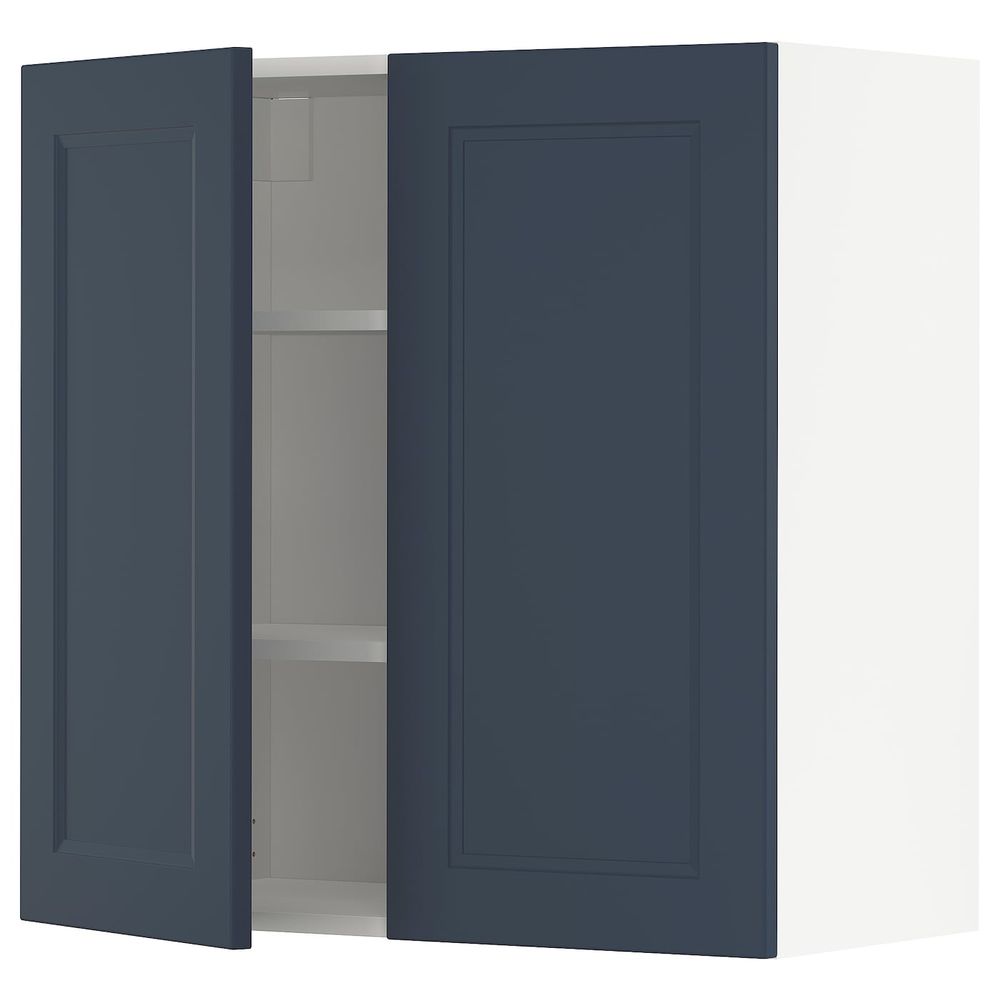 Навесной шкаф с полками/2дверцы, белый Акстад/матовая поверхность синий 80x80 см IKEA METOD МЕТОД 894.019.52 - фото 1