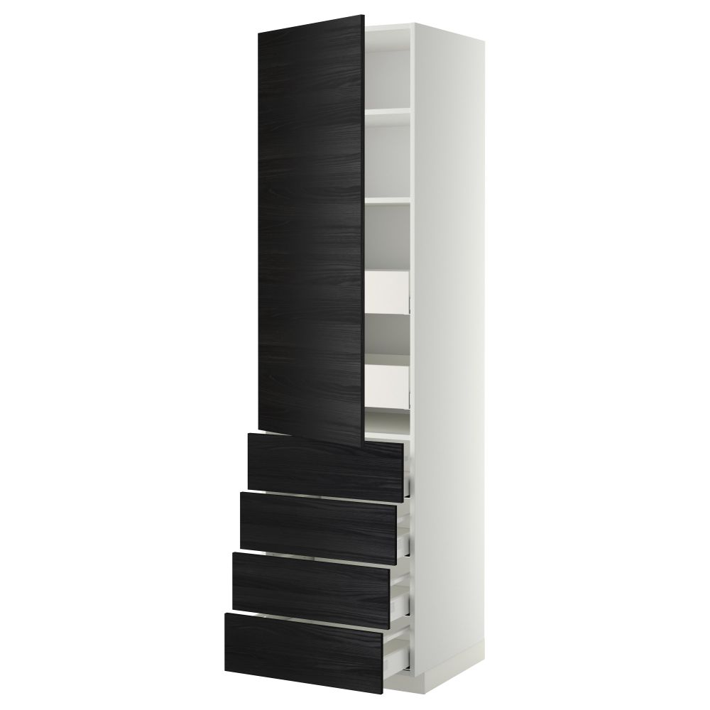 Высокий шкаф с полками/6 ящик, дверцами, 4 фронтальные панели МЕТОД / МАКСИМЕРА, белый, Тингсрид черный - фото 1