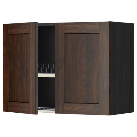 Навесной шкаф с посудной сушилкой, 2 дверец, черный/Эдсерум коричневый 80x60 см IKEA МЕТОД 792.267.89