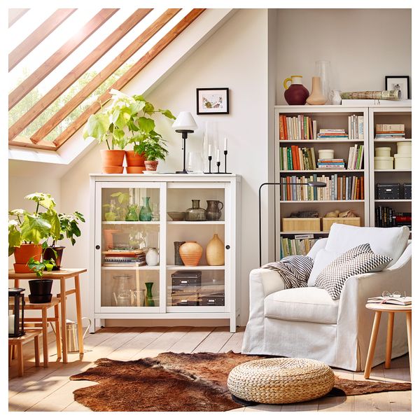 Шкаф-витрина ХЕМНЭС, белая морилка (120x130 см) - схема-чертеж с размерами