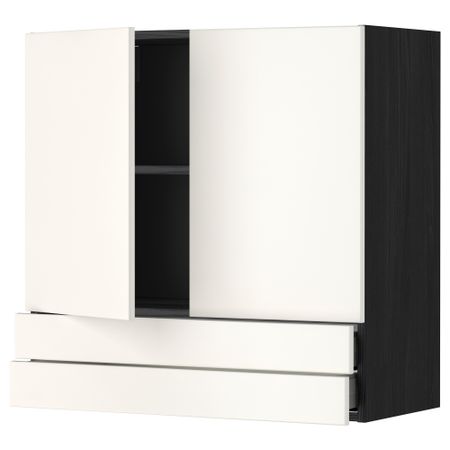 Навесной шкаф, 2 дверцы, 2 ящика МЕТОД / МАКСИМЕРА, черный, Веддинге белый