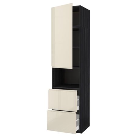 Высокий шкаф для СВЧ/дверца/2ящика, черный, Воксторп глянцевый светло-бежевый 60x60x240 см IKEA МЕТОД 592.391.70