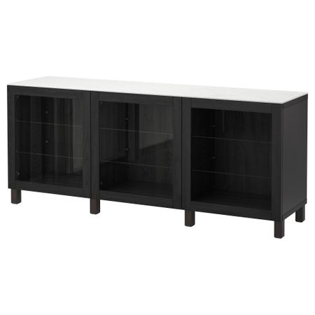 Комбинация для хранения с дверцами БЕСТО, черно-коричневый, Синдвик черно-коричневый прозрачное стекло (180x42x74 см)