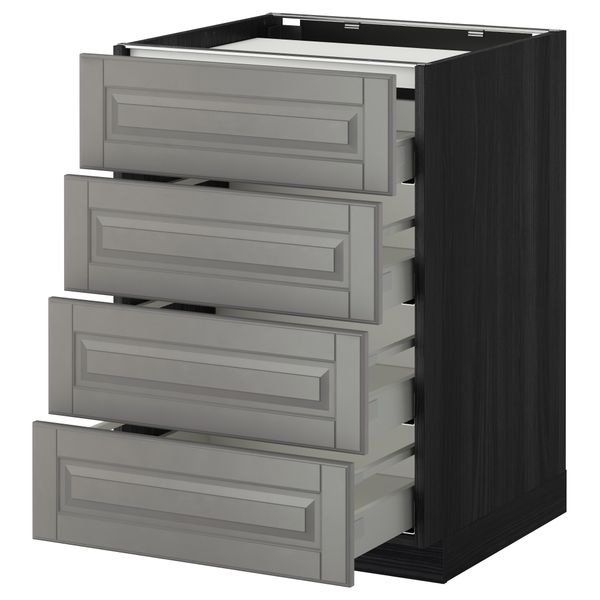Напольный шкаф, 4 фронтальных панели, 4 ящика МЕТОД / МАКСИМЕРА, черный, Будбин серый - фото 1