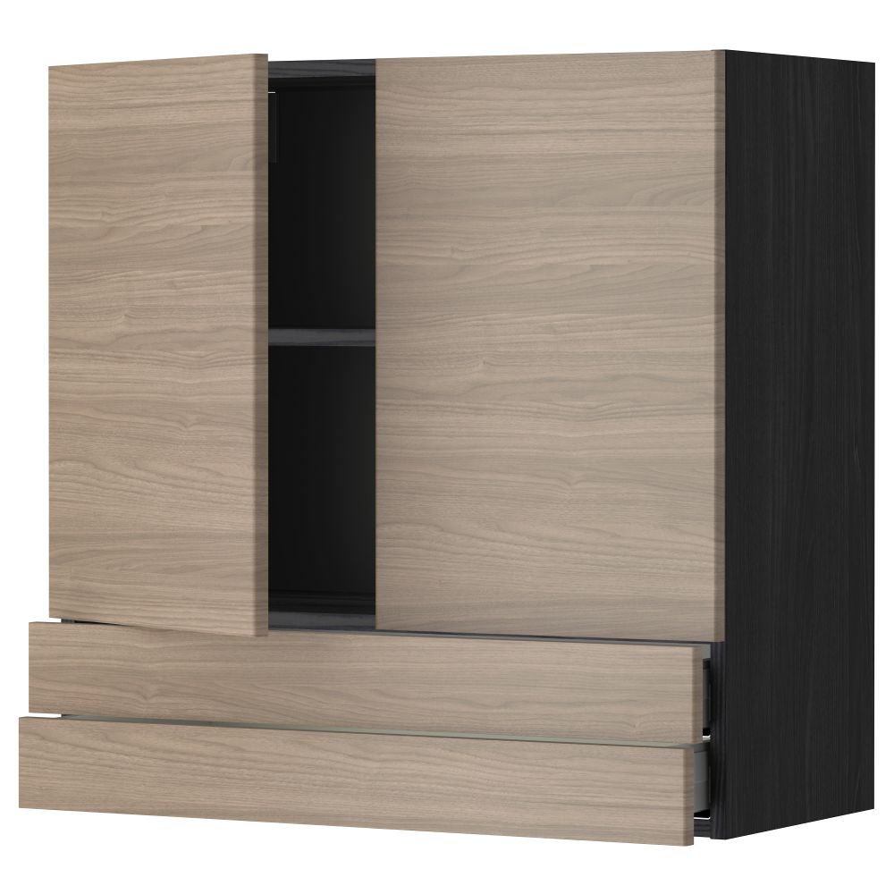 Навесной шкаф, 2 дверцы, 2 ящика МЕТОД / МАКСИМЕРА, черный, Брокхульт светло-серый - фото 1