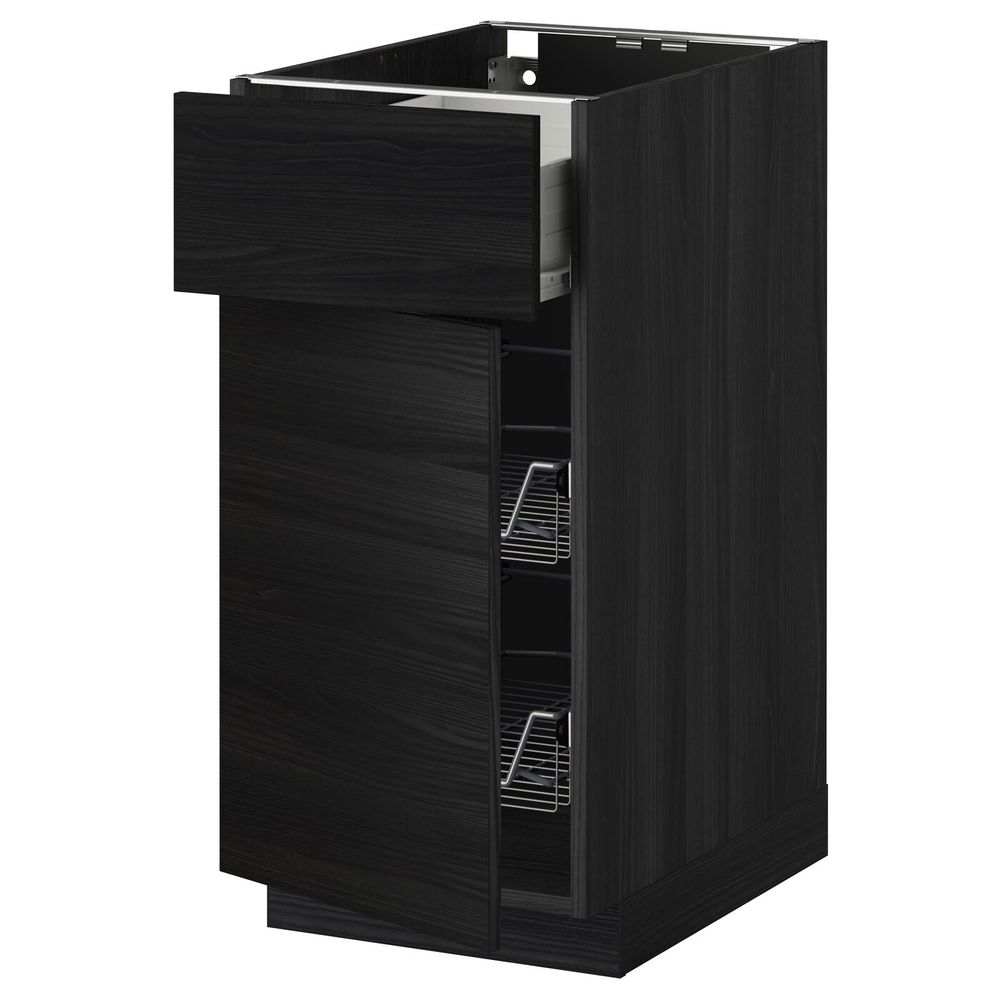 Напольный шкаф с проволочной корзиной/ящ/дверью, черный, Тингсрид черный 40x60 см IKEA МЕТОД / ФОРВАРА 392.673.24 - схема-чертеж с размерами