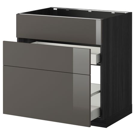 Напольный шкаф под мойку + 3 фронтальных панели, 2 ящика МЕТОД / МАКСИМЕРА, черный, Рингульт серый