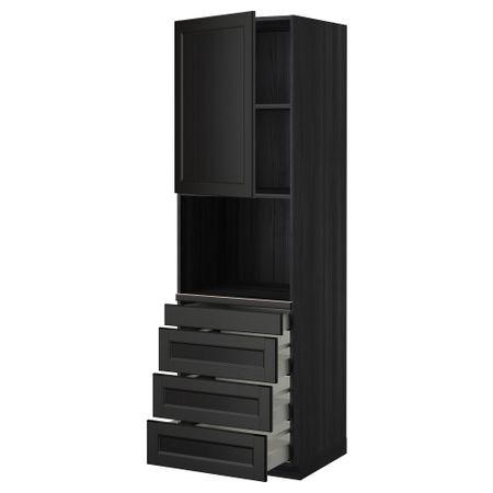 Высокий шкаф для комбинированния СВЧ, 4 ящика МЕТОД / МАКСИМЕРА, черный, Лаксарби черно-коричневый