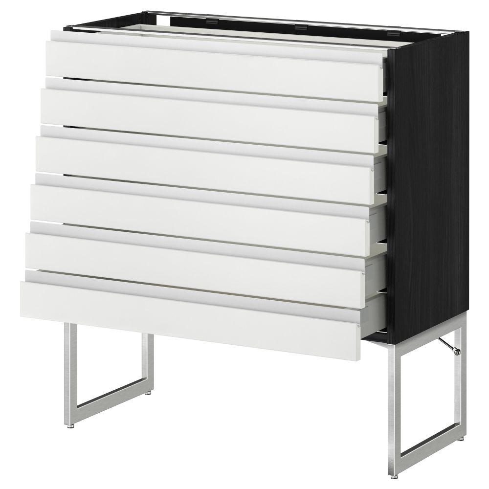 Напольный шкаф 6 фронтальных панелей, 6 нижних ящиков МЕТОД / МАКСИМЕРА, черный, Нодста белый - схема-чертеж с размерами