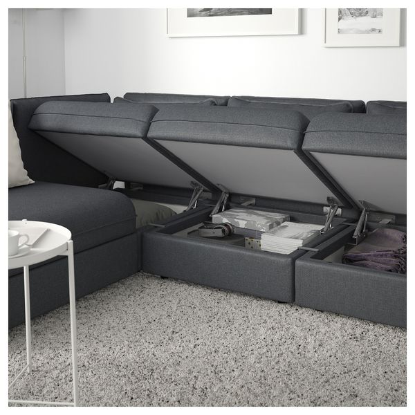 Модульный угловой диван, 3-местный ВАЛЛЕНТУНА, с отделением для хранения, Хилларед темно-серый - фото 5