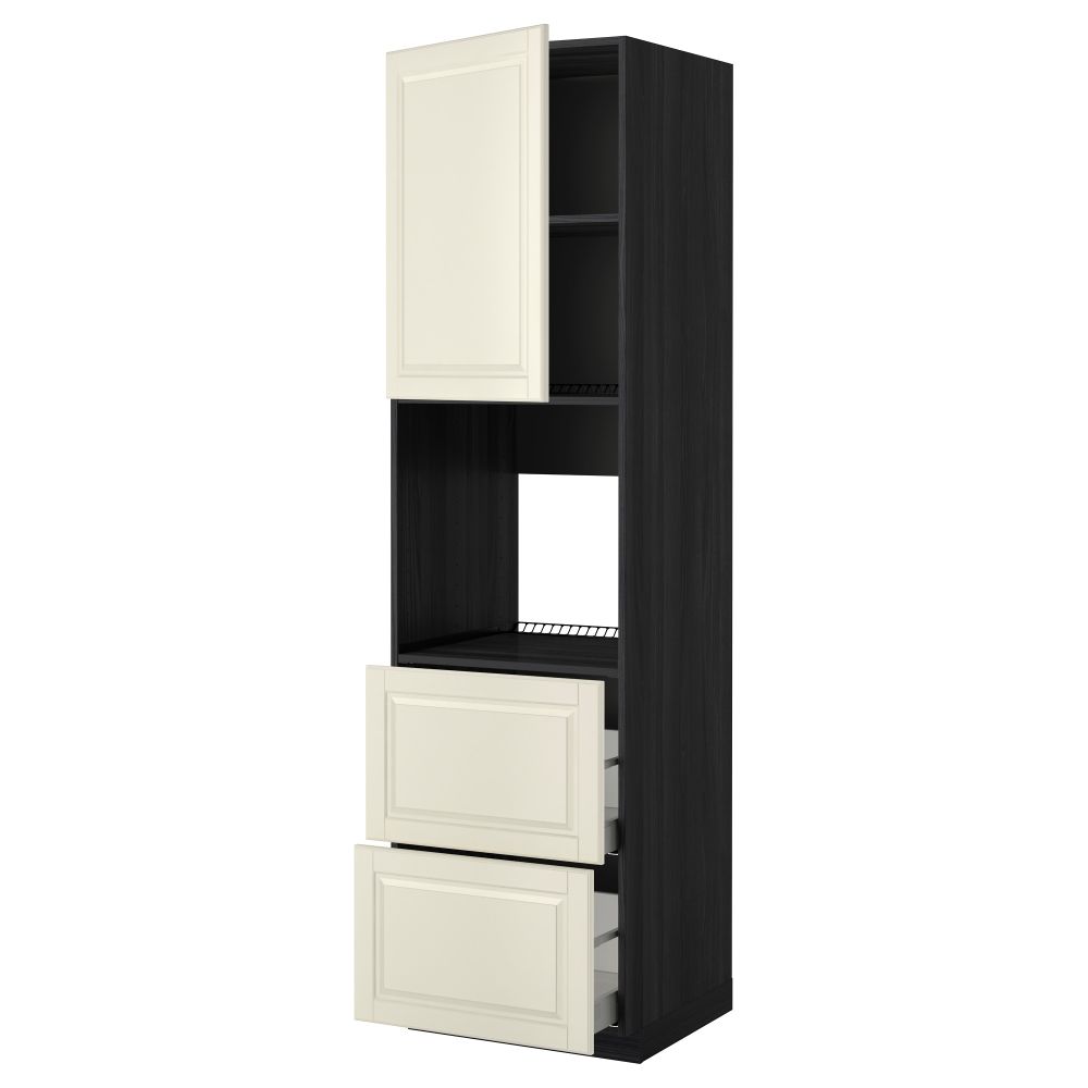 Высокий шкаф для духовки + дверца, 2 форнтальных, 2 высоких ящик МЕТОД / МАКСИМЕРА, черный, Будбин белый с оттенком - фото 1