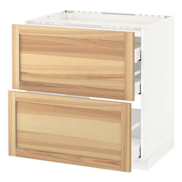 Напольный шкаф, 2 фронтальных панели, 3 ящика, белый/Торхэмн ясень 80x60 см IKEA METOD МЕТОД / MAXIMERA МАКСИМЕРА 492.356.34 - фото 1