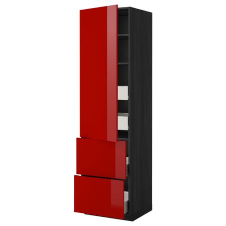 Высокий шкаф + полки, 4 ящика, 2 дверцы МЕТОД / ФОРВАРА, черный, Рингульт красный